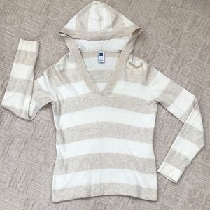 GAP cozy wool blend hoodie pullover sweater top in cream and tan stripe Size S